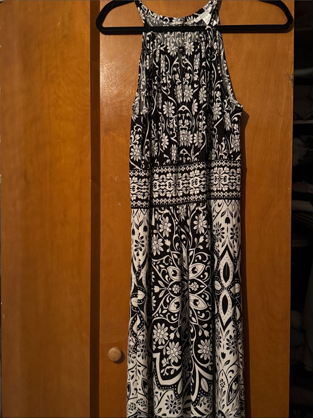 London Times Black and White Floral Halter Maxi Dress